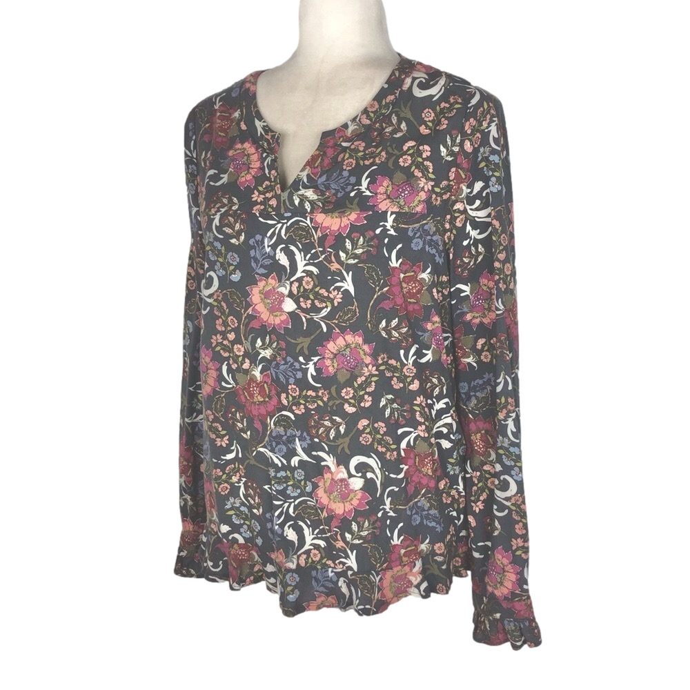 Mandee grey and pink floral blouse